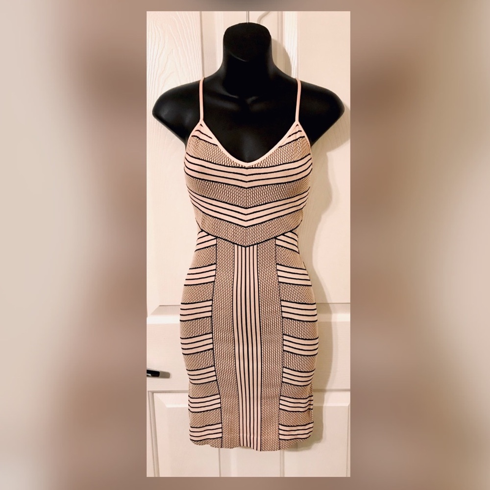 BCBG peach and black bodycon dress